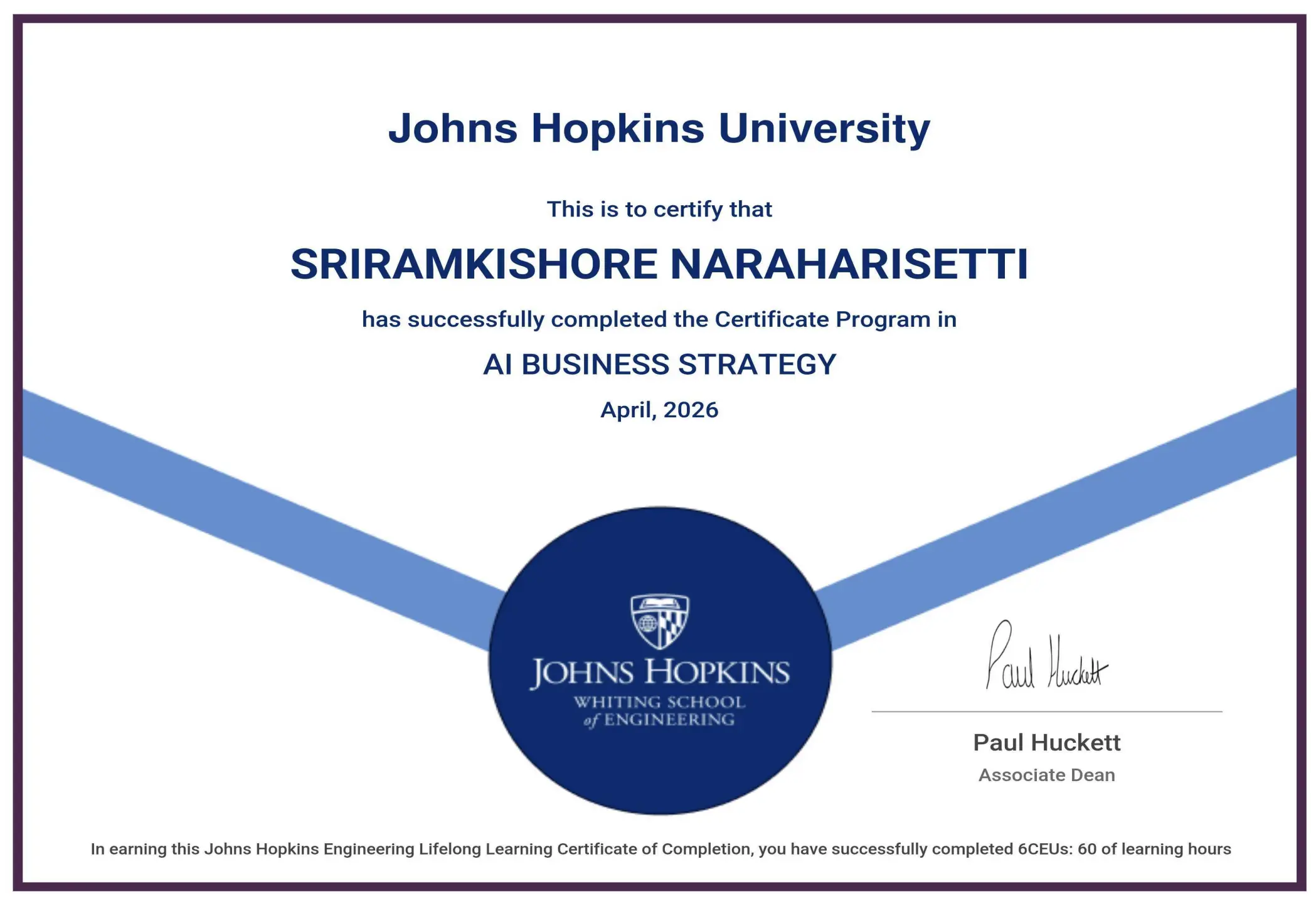 Johns Hopkins University AI Business Strategy certification