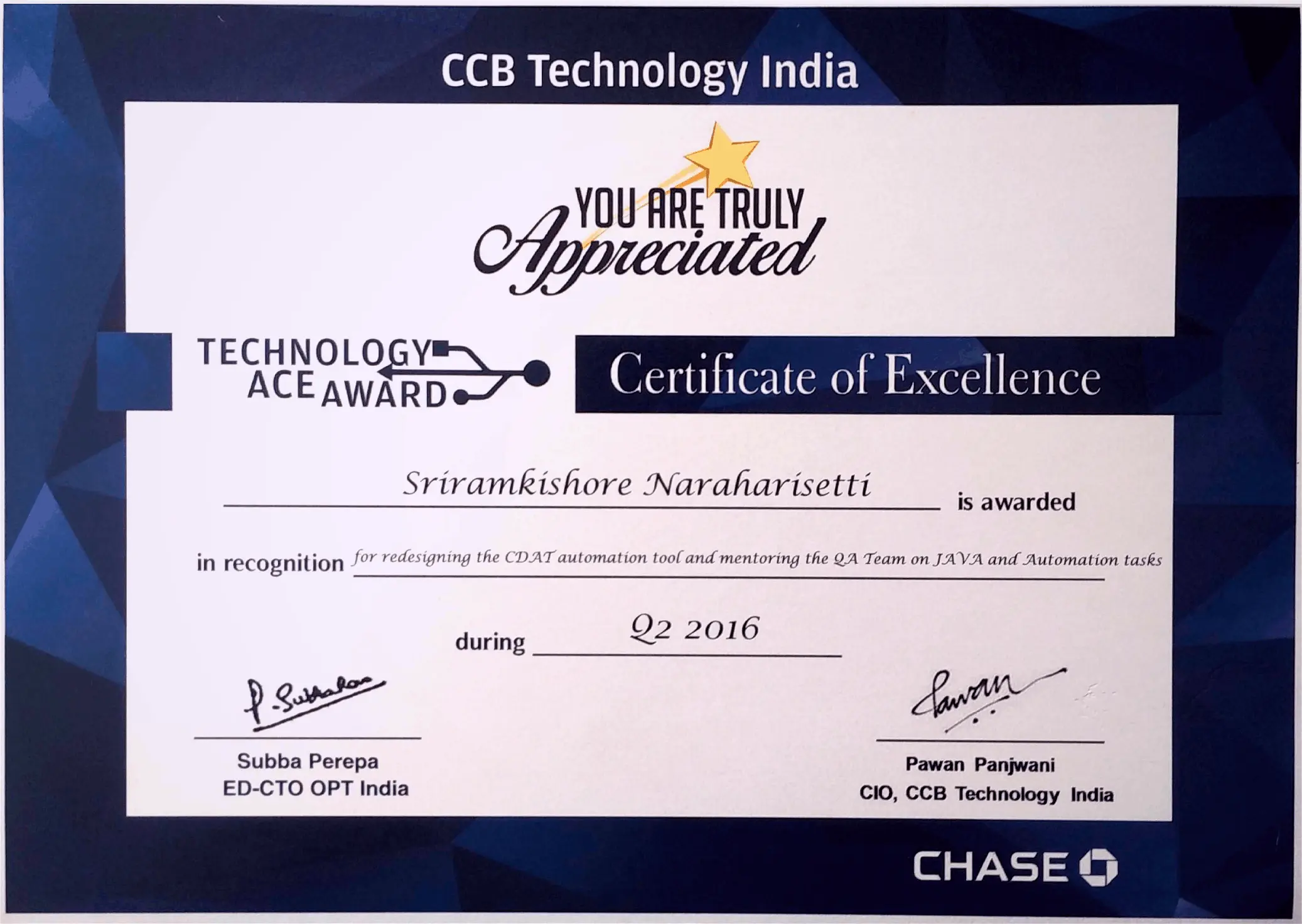 JPMC Technology Ace Award 2016
