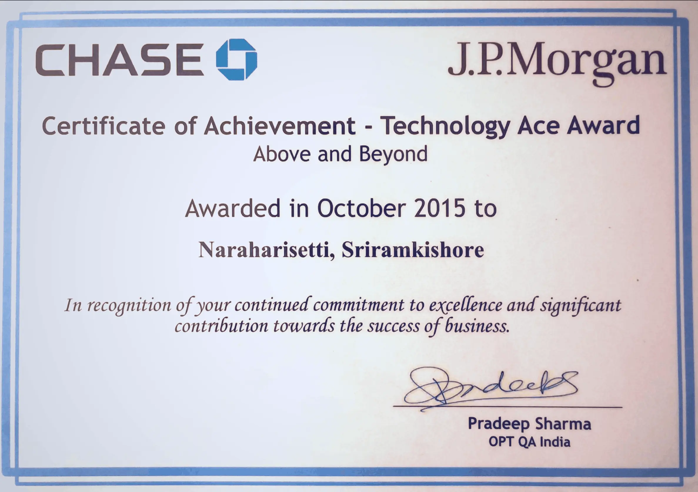 JPMC Technology Ace Award 2015